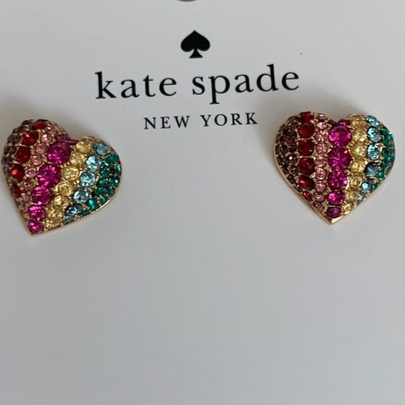 New Kate Spade On The Dot Rainbow Collection Heart Studs - Picture 7 of 9